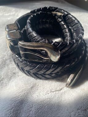 Mezlan Men’s Black Braided Leather Belt with Silver Buckle